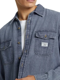 Camicia jeans regular a manica lunga denim medio