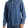 Camicia jeans vestibilità slim a manica lunga denim blue