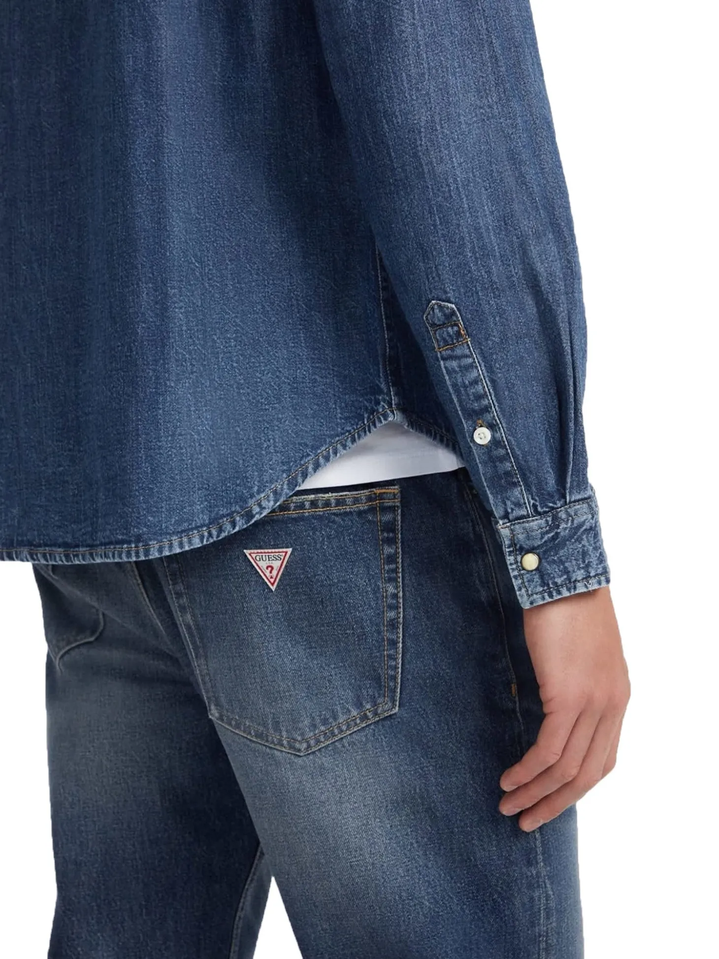 Camicia jeans vestibilità slim a manica lunga denim blue