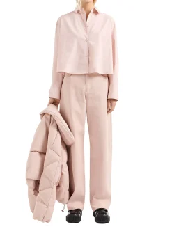 Camicia manica lunga over cotone rosa