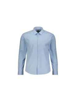 Camicia manica lunga slim logo sleeve popeline celeste