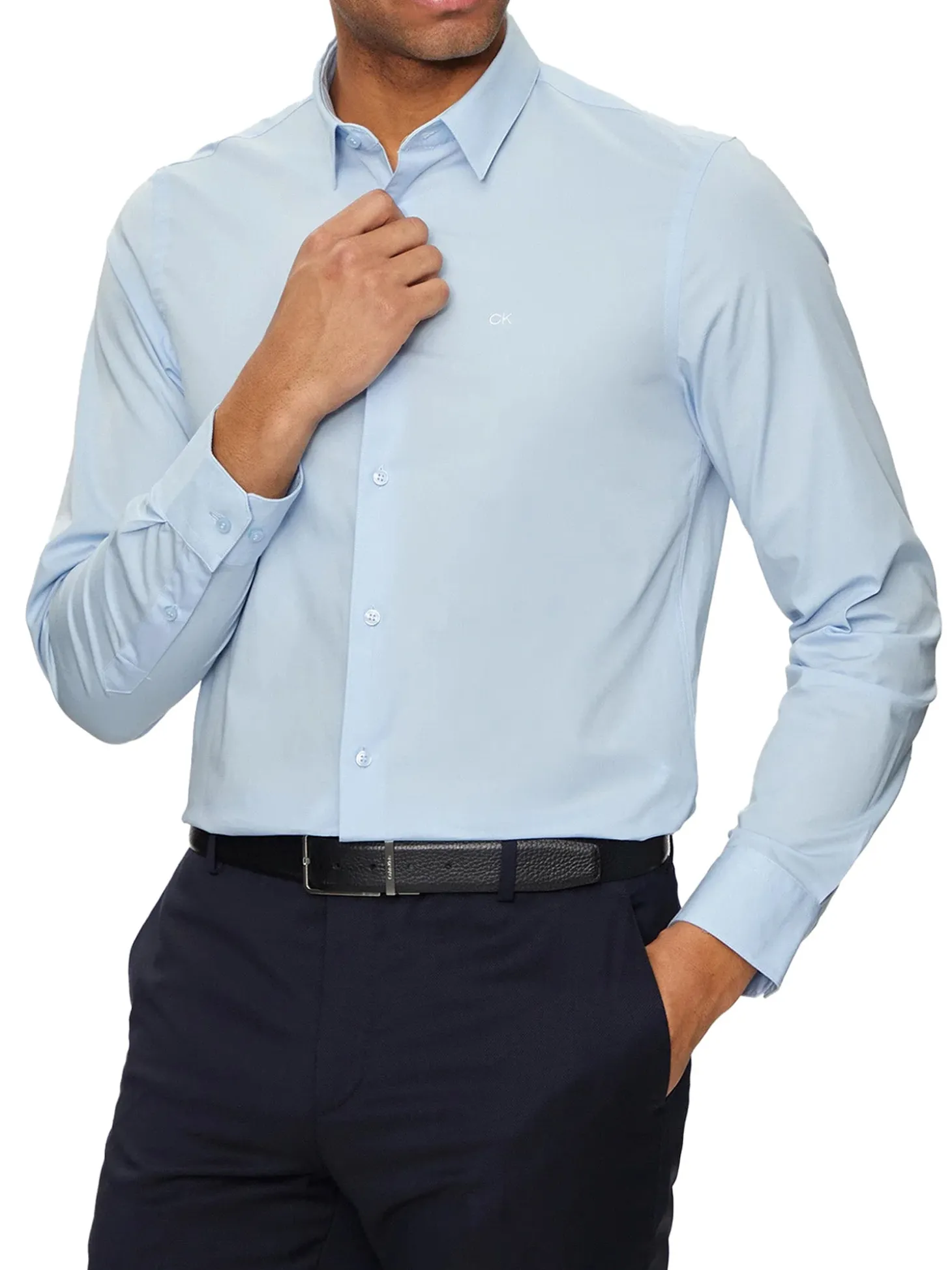 Camicia manica lunga slim popeline celeste