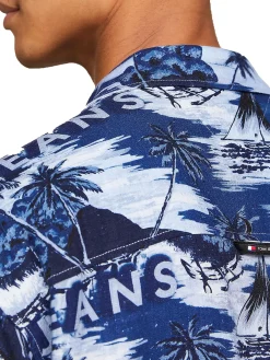 Camicia maniche corte con stampa blu