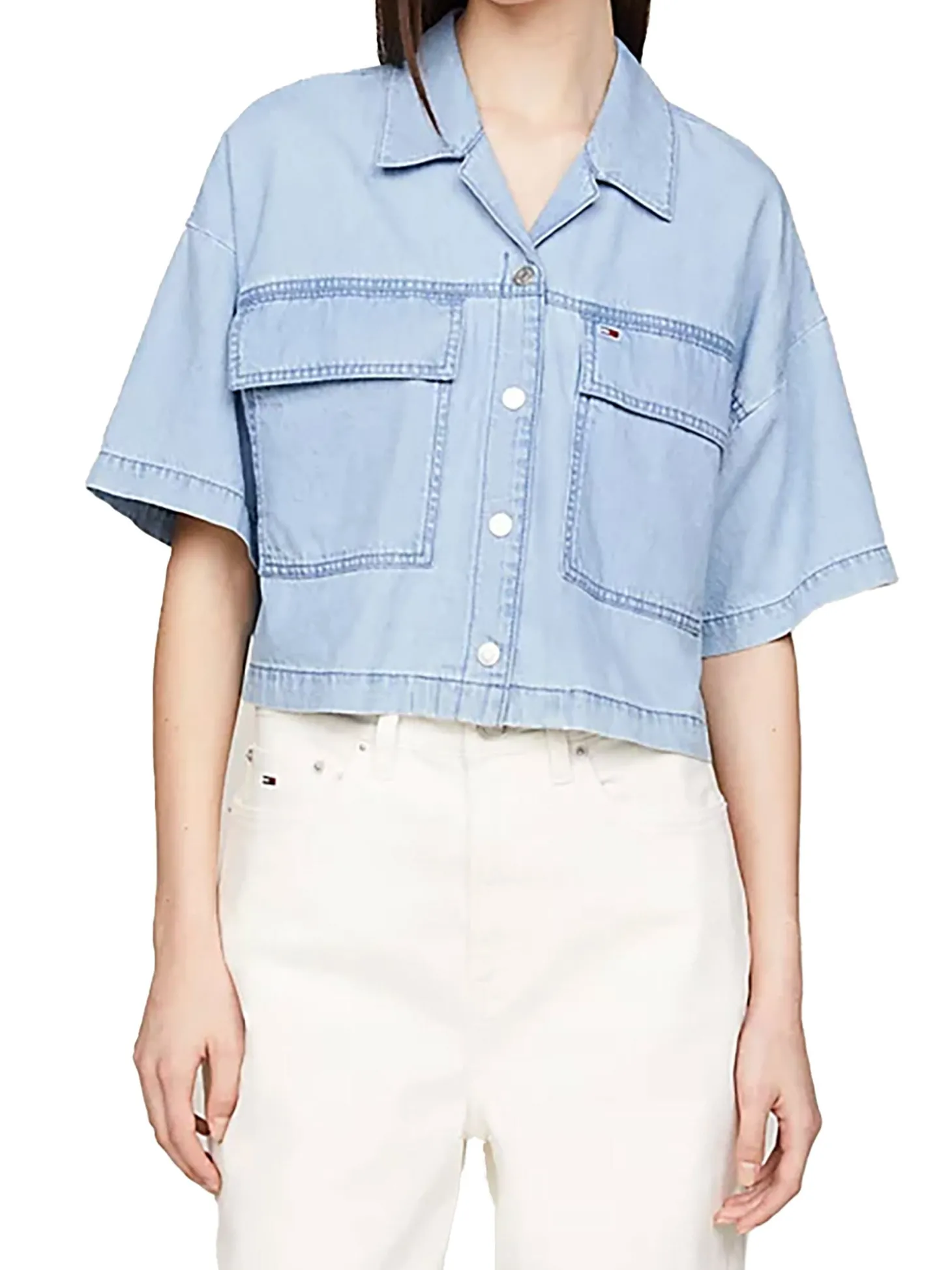 Camicia maniche corte in denim medio