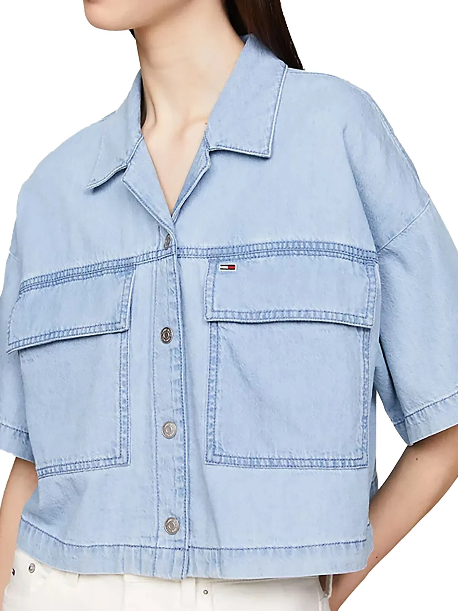 Camicia maniche corte in denim medio