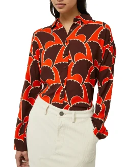Camicia maniche lunghe con stampa geometrica rossa