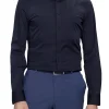 Camicia slim fit in popeline elasticizzato blu