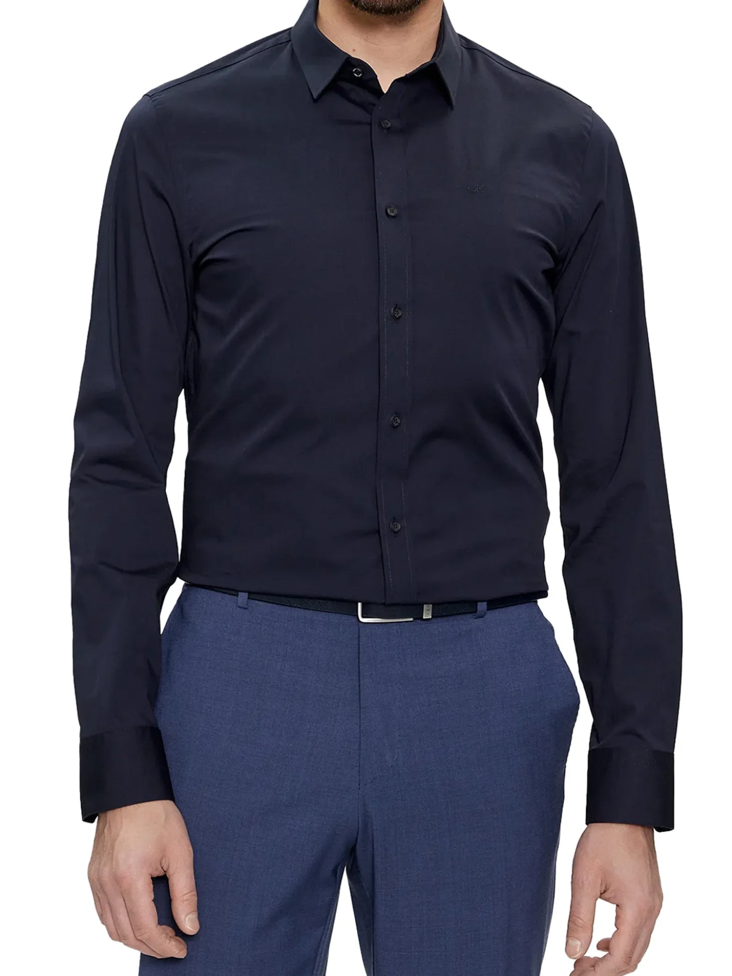 Camicia slim fit in popeline elasticizzato blu