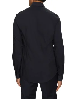 Camicia slim fit in solid lyocell blu
