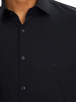 Camicia slim fit in solid lyocell blu
