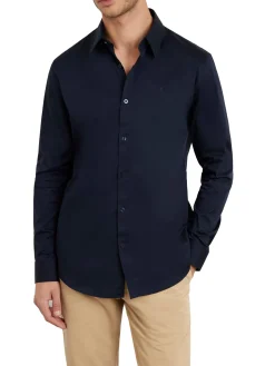 Camicia Sunset cotone con logo ricamato sul petto blu