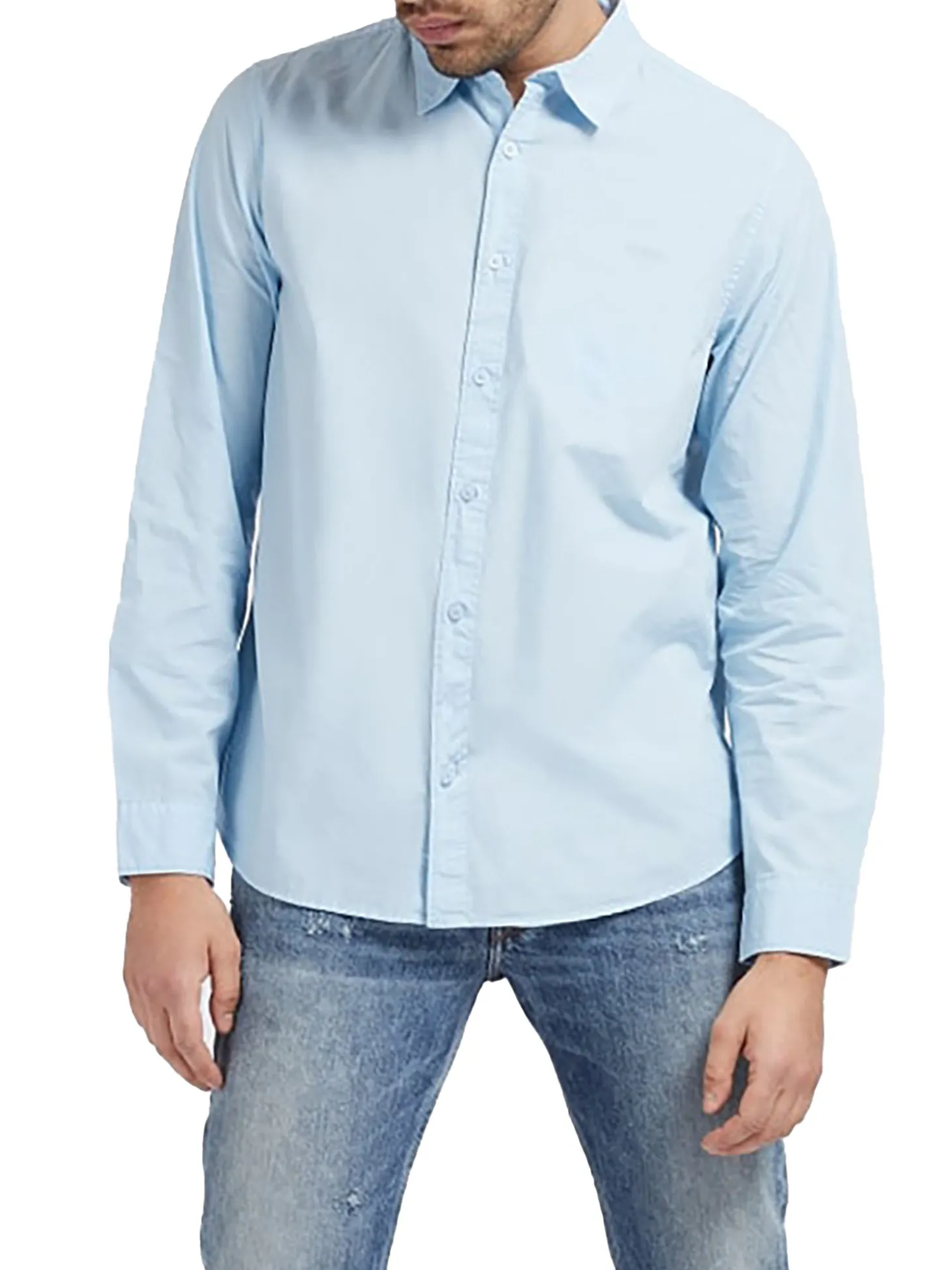 Camicia Sunset cotone con logo ricamato sul petto celeste