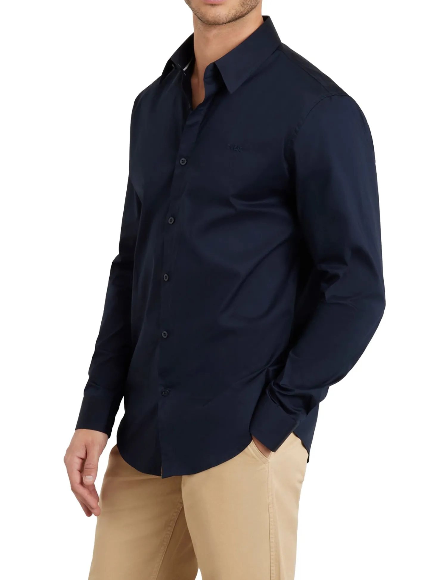 Camicia Sunset cotone con logo ricamato sul petto blu