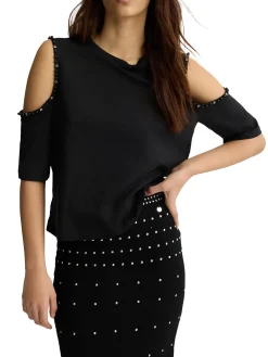 Canotta con perle e strass nero