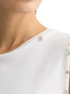 Canotta con perle e strass bianco