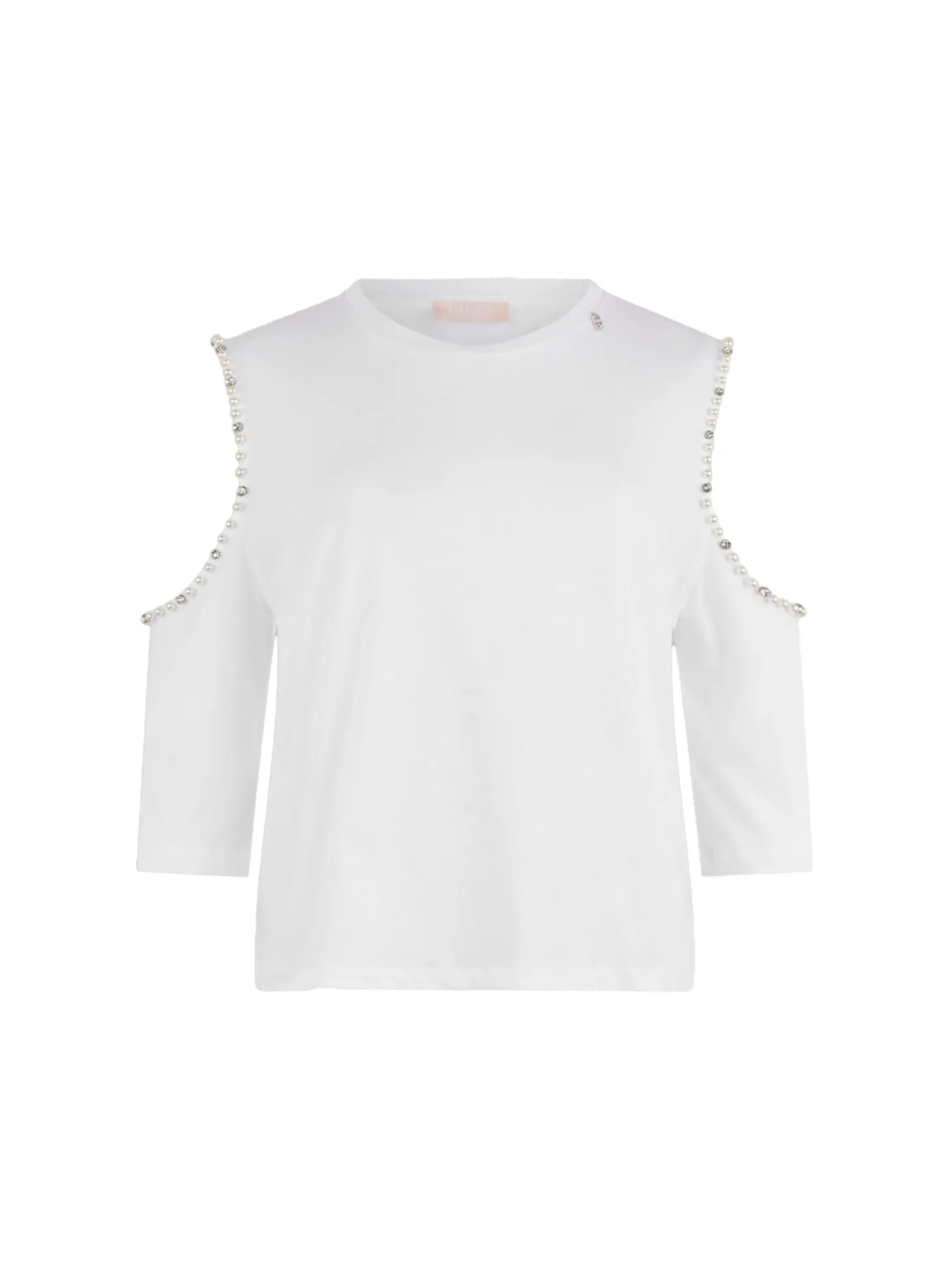 Canotta con perle e strass bianco