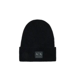 Cappello con etichetta logo lana nero