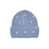 Cappello in maglia con applicazioni gioiello celeste