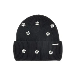 Cappello in maglia con applicazioni gioiello nero