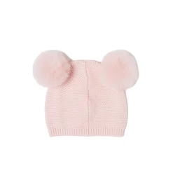 Cappello in maglia con pon pon rosa