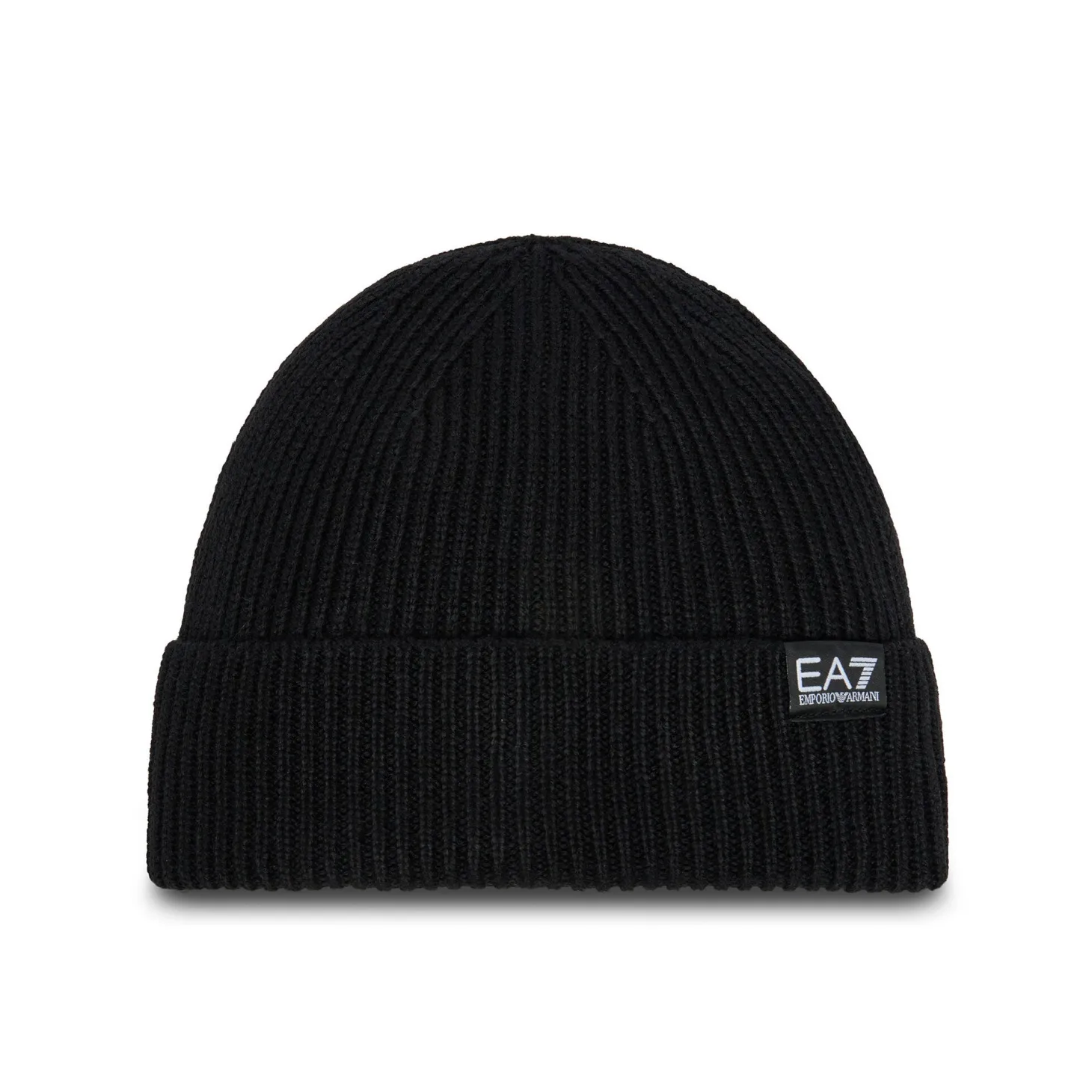 Cappello logo a costine in lana nero