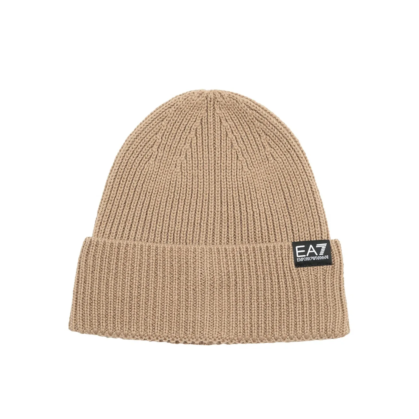 Cappello logo a costine in lana beige