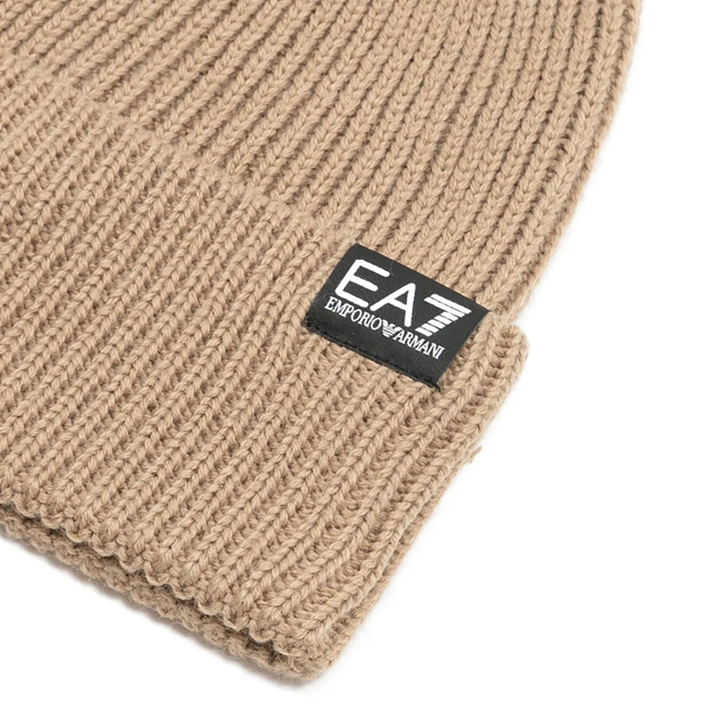 Cappello logo a costine in lana beige