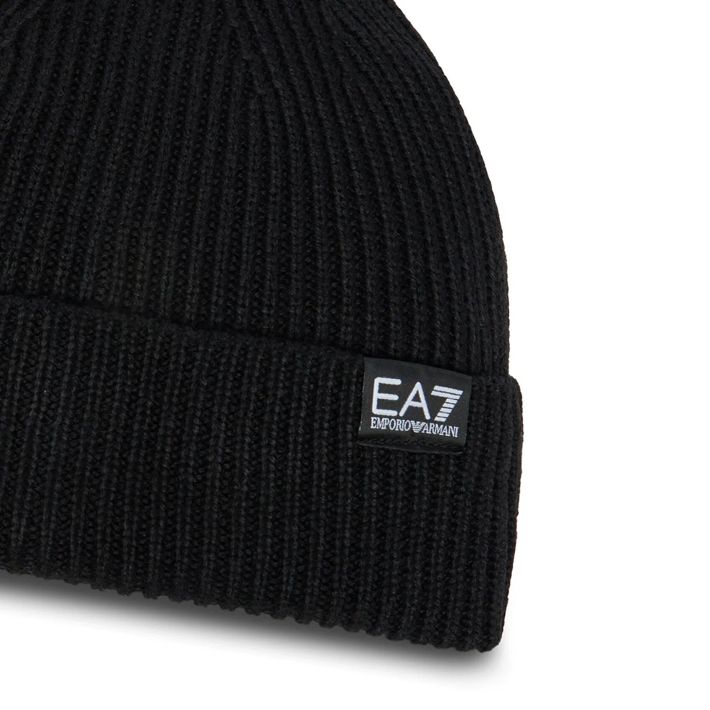 Cappello logo a costine in lana nero