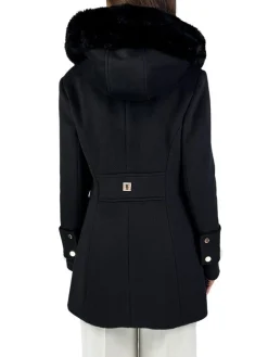 Cappotto in panno con ecopelliccia nero