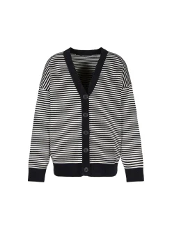 Cardigan a righe con bottoni nero/bianco