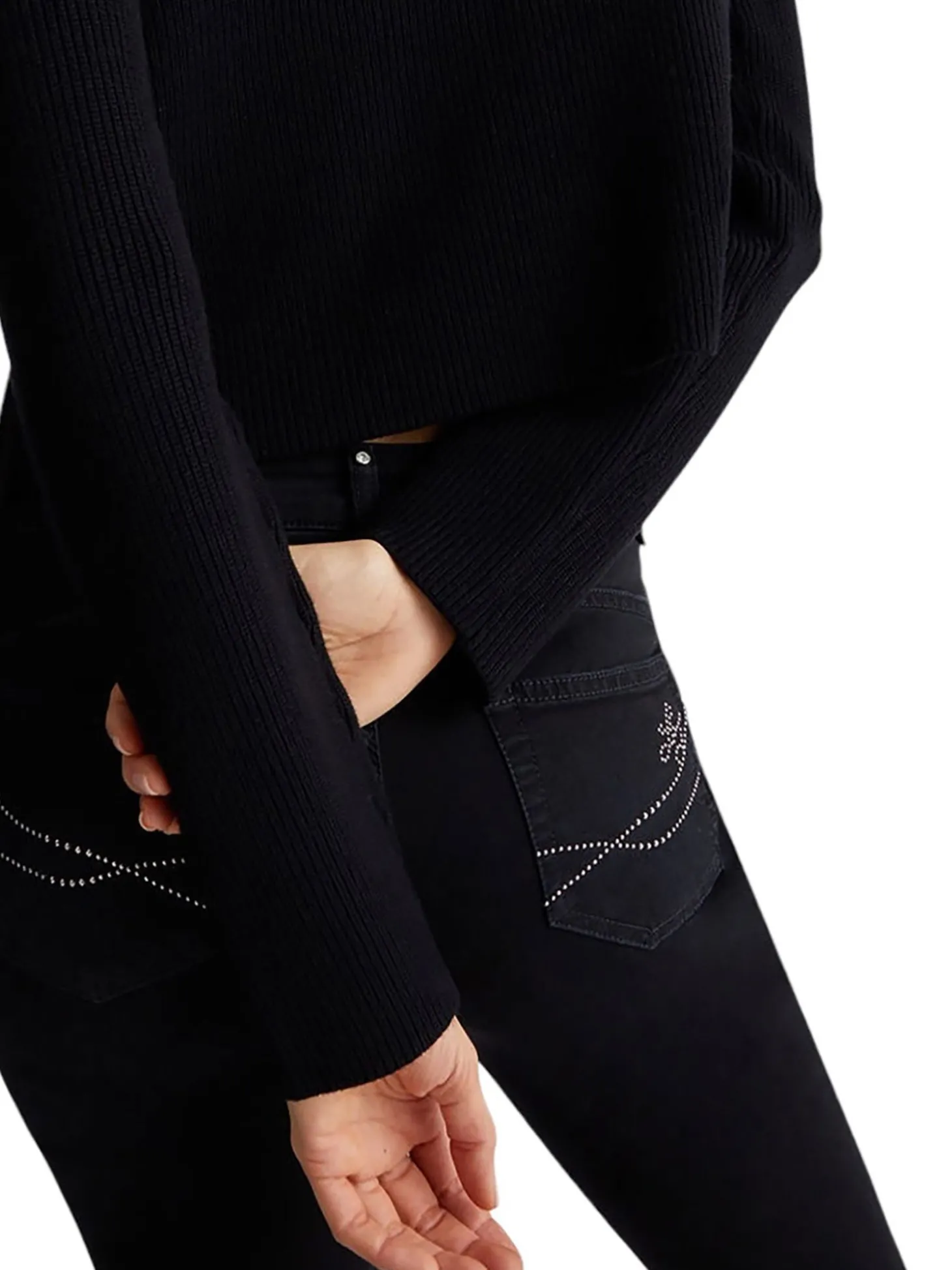 Cardigan bottom up con tasche applicazioni nero