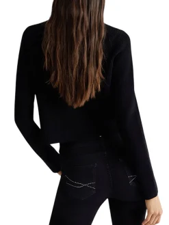 Cardigan bottom up con tasche applicazioni nero