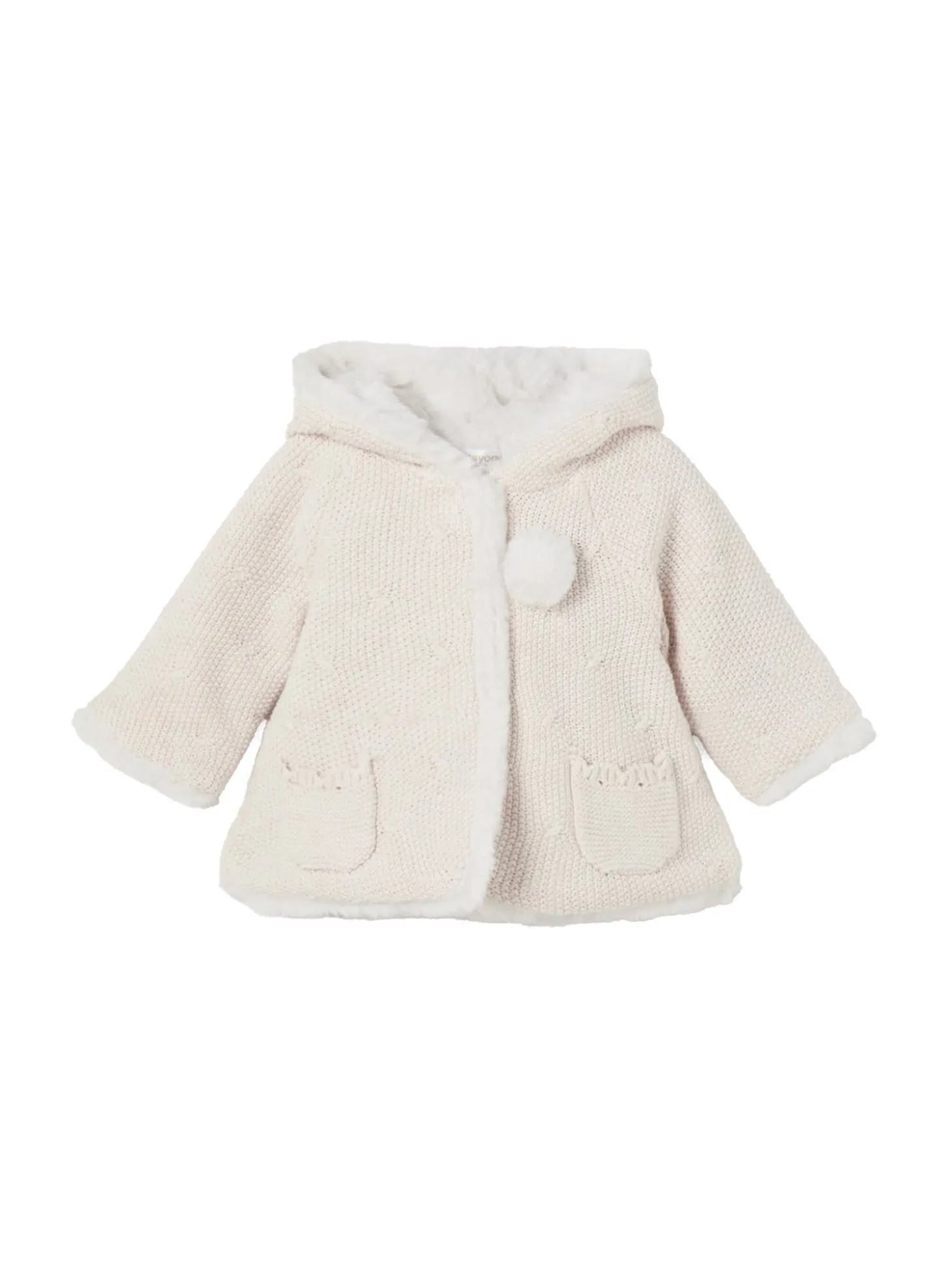 Cardigan cappuccio e pompon panna