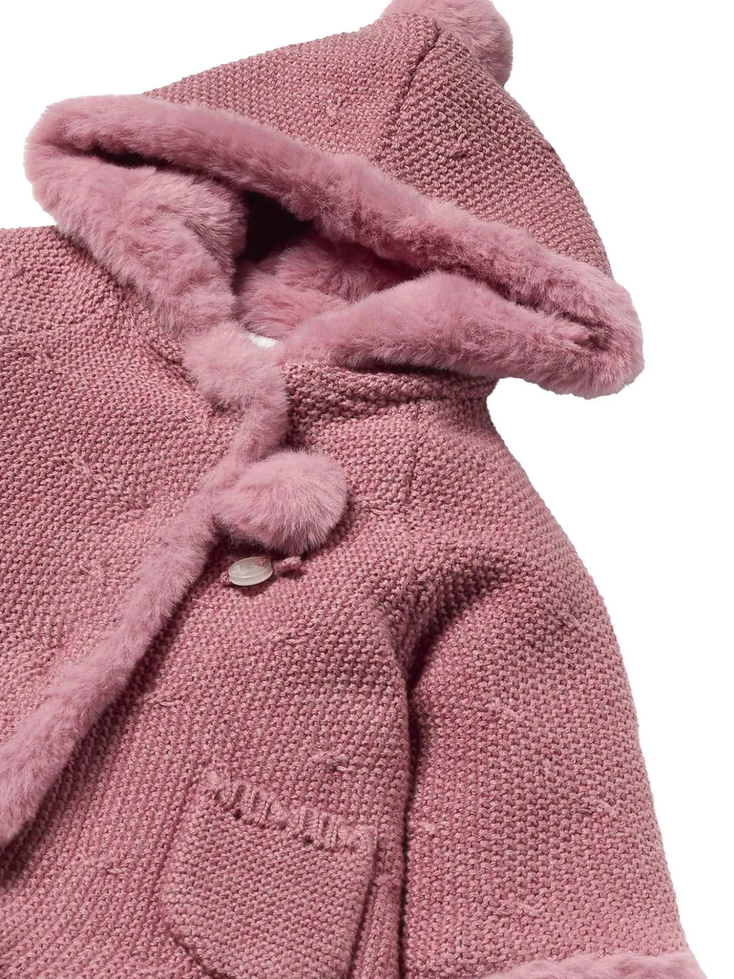 Cardigan cappuccio e pompon rosa