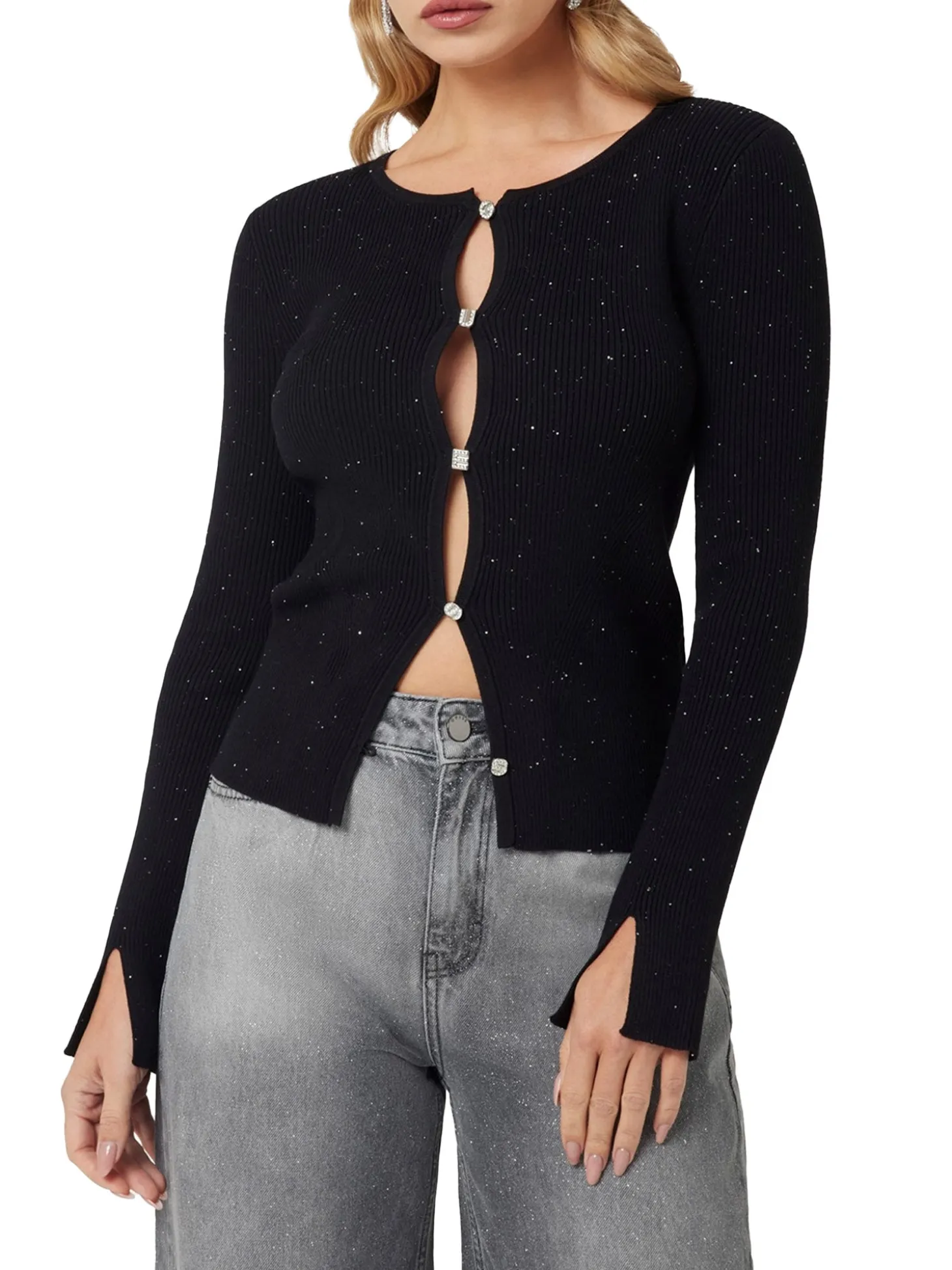 Cardigan con bottoni gioiello Eden nero