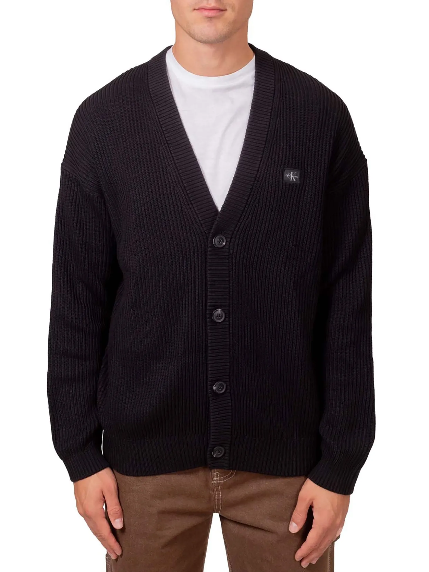 Cardigan con bottoni Woven label nero