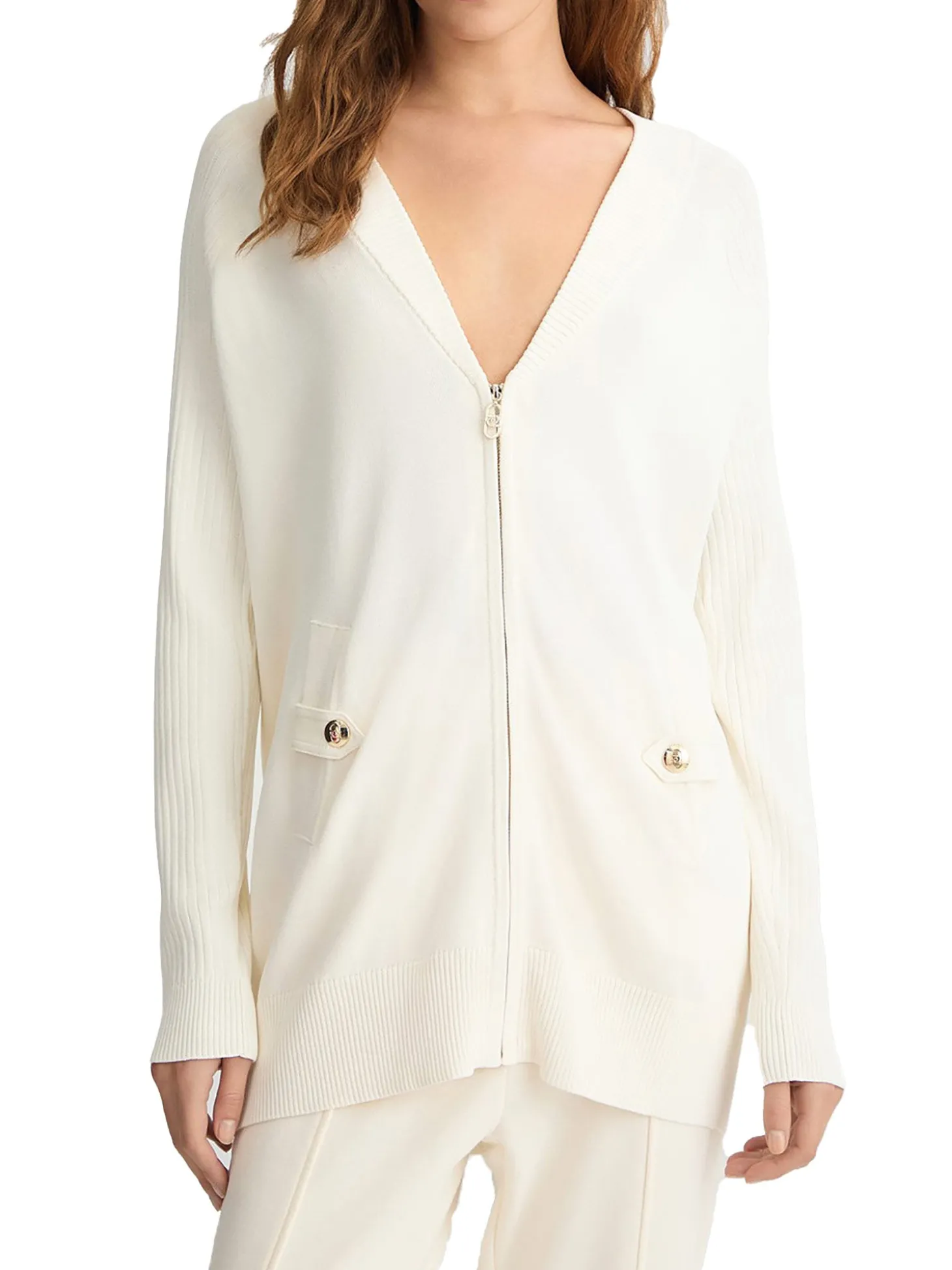Cardigan con chiusura a zip a doppio cursore bianco