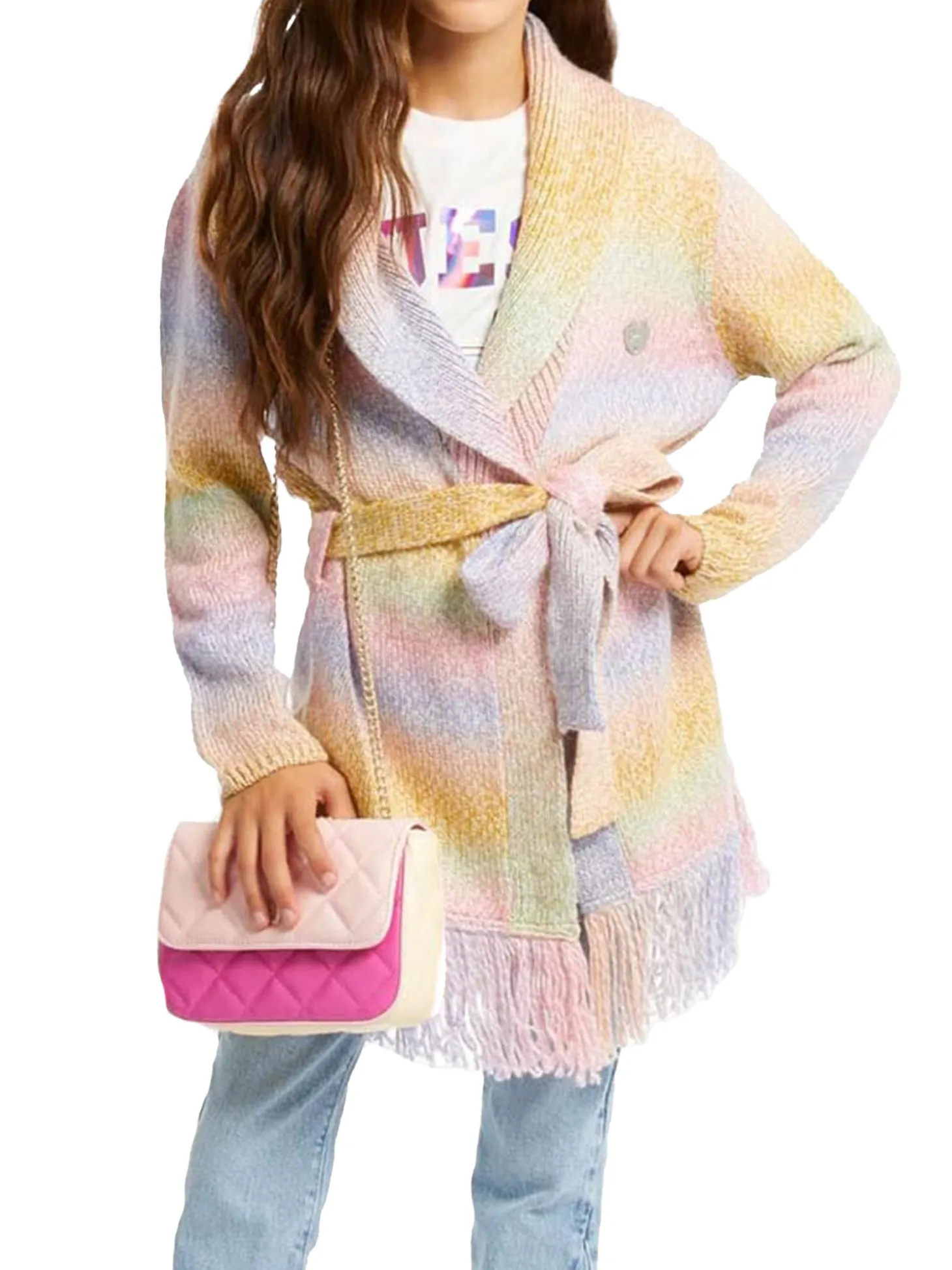 Cardigan con cintura multicolor
