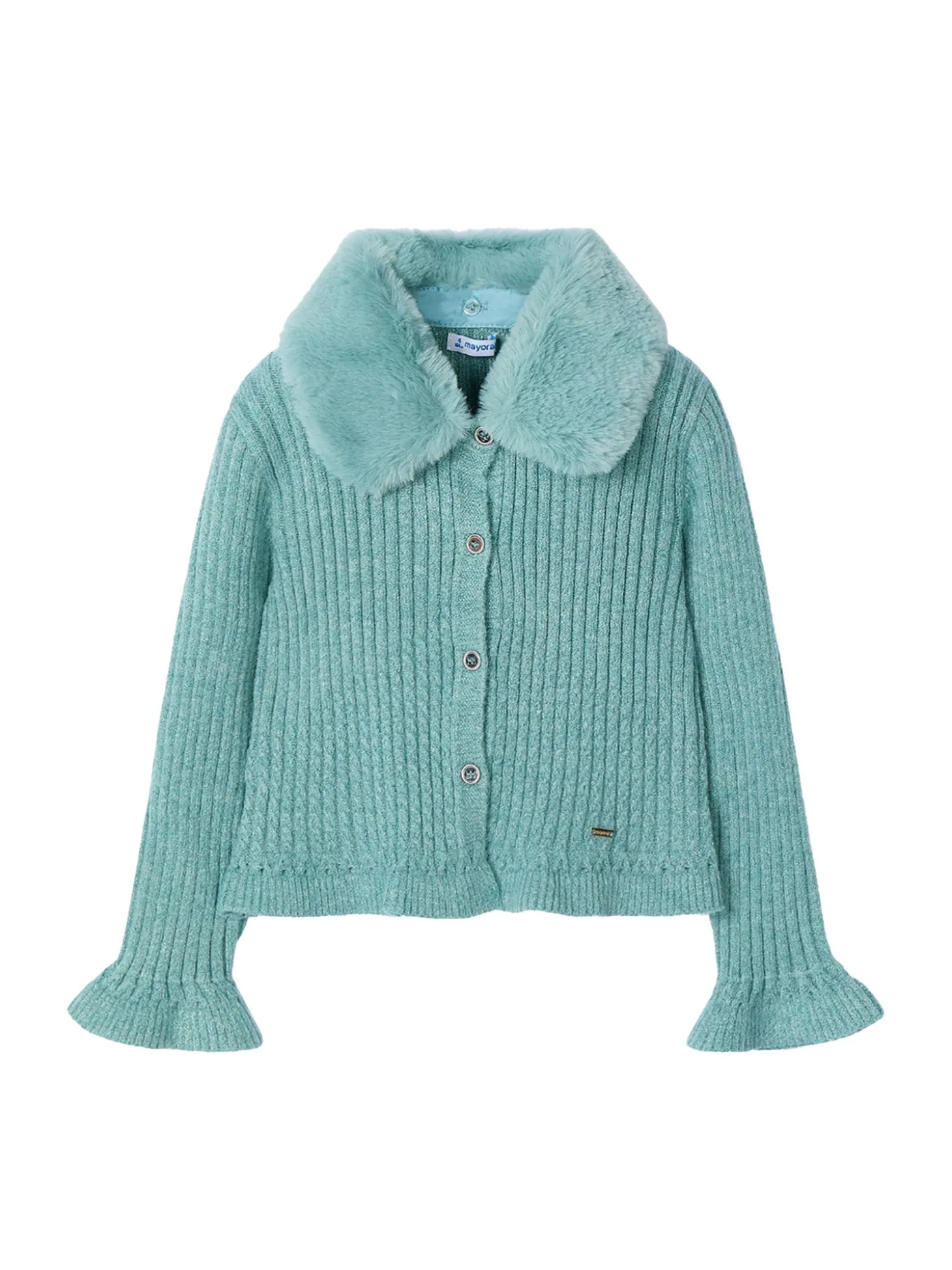 Cardigan con colletto pelliccia removibile verde