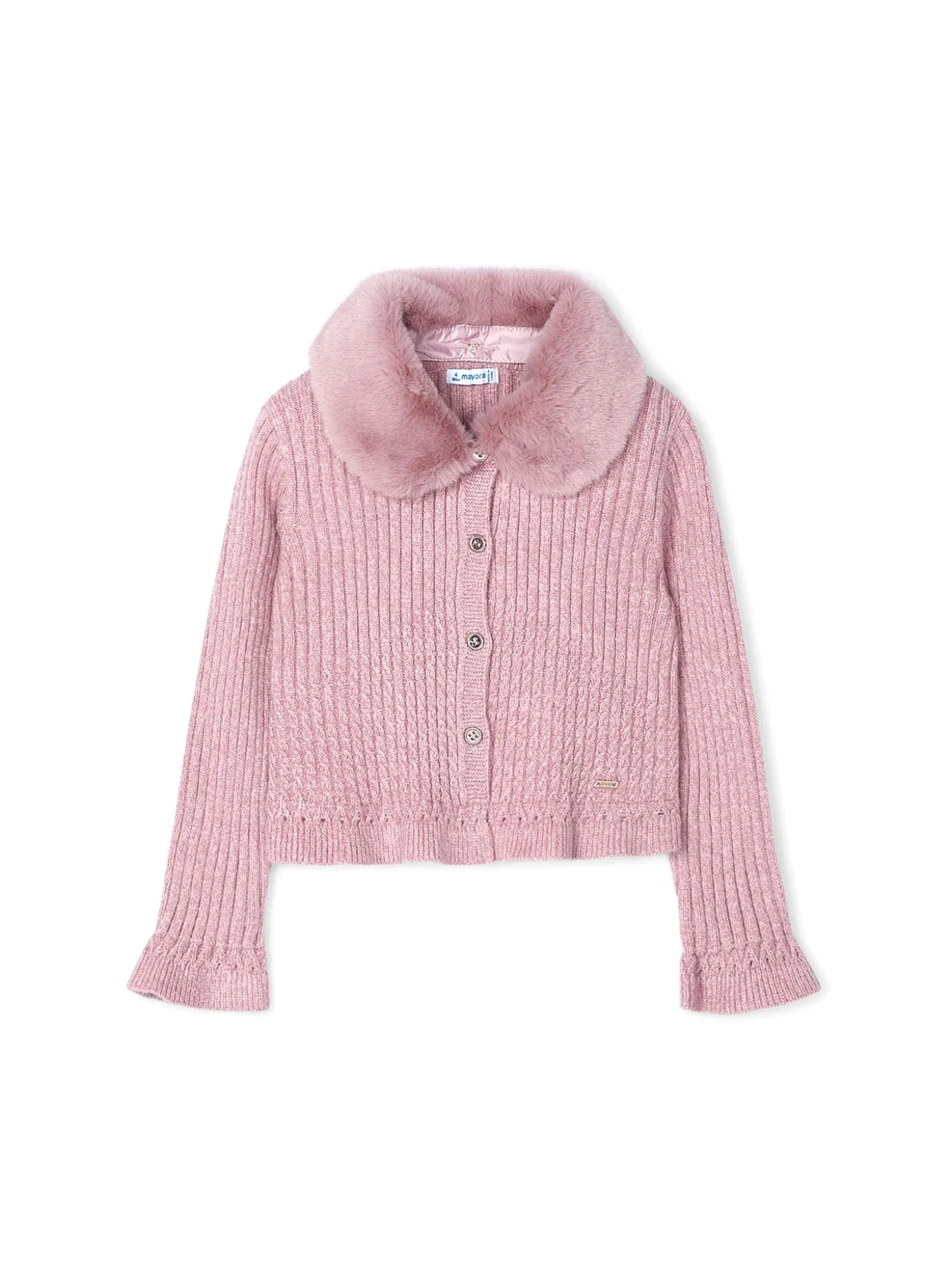 Cardigan con colletto pelliccia removibile rosa