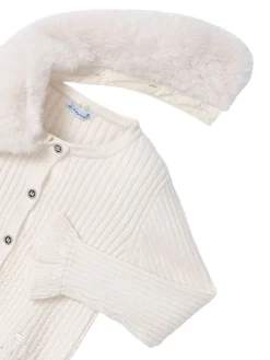Cardigan con colletto pelliccia removibile latte