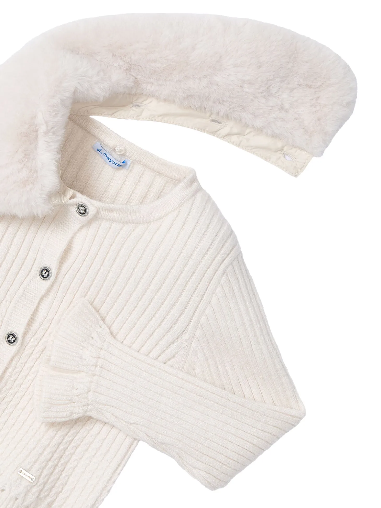 Cardigan con colletto pelliccia removibile latte