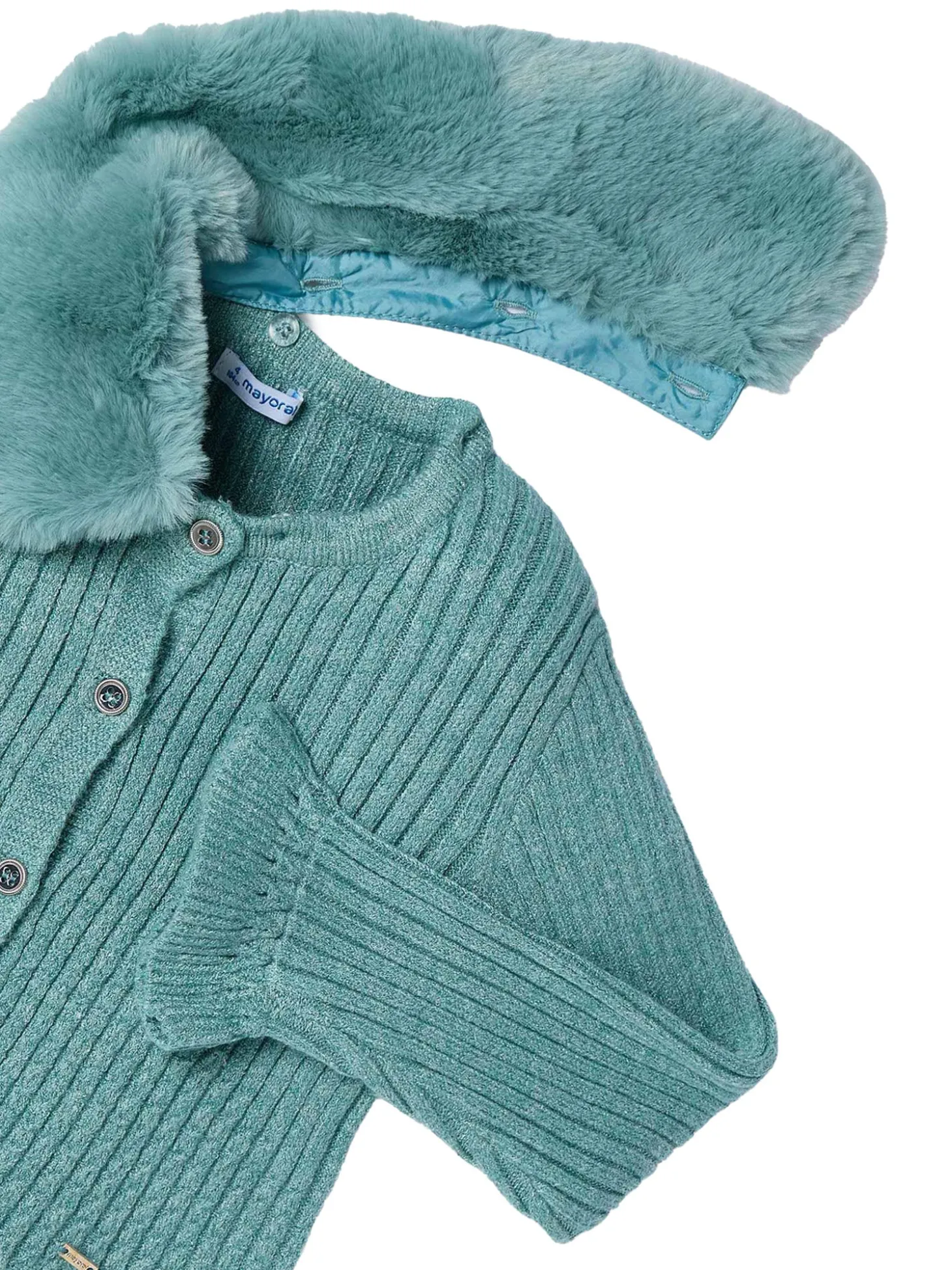 Cardigan con colletto pelliccia removibile verde
