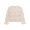 Cardigan con righe in rilievo e volant rosa