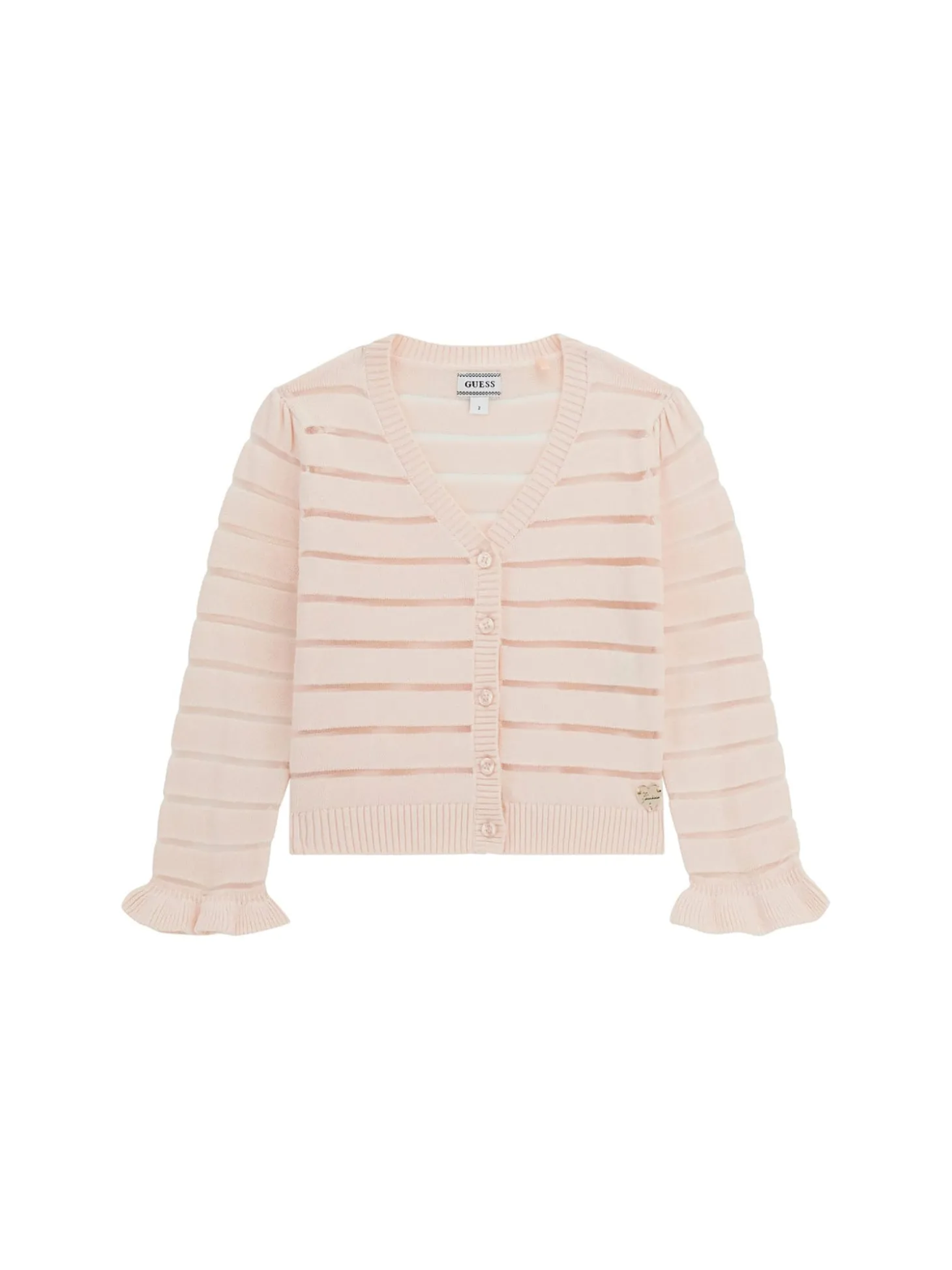Cardigan con righe in rilievo e volant rosa