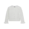 Cardigan con righe in rilievo e volant bianco