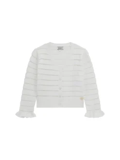Cardigan con righe in rilievo e volant bianco