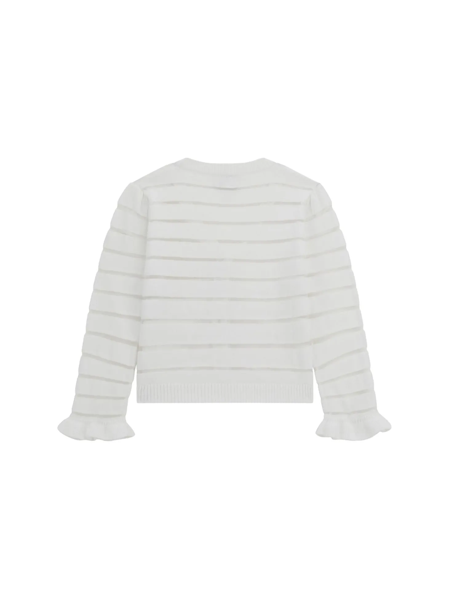 Cardigan con righe in rilievo e volant bianco