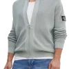 Cardigan in maglia con zip e patch del logo grigio