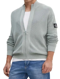 Cardigan in maglia con zip e patch del logo grigio